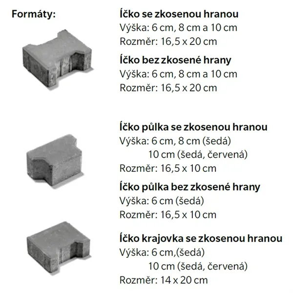 SEMMELROCK ÍČKO 8 / dlažba se zkosenou hranou - půlka 10x16,5x8 cm - šedá