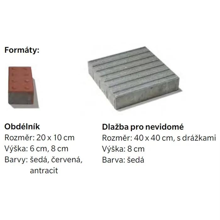 SEMMELROCK DLAŽBA PRO NEVIDOMÉ / obdélník 20x10x8 cm - šedá