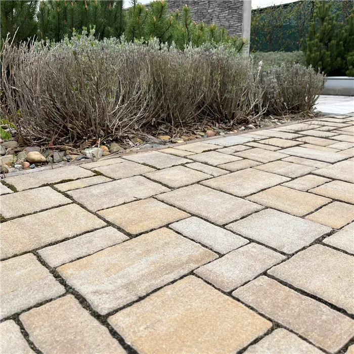 SEMMELROCK RHODOS Elegant Kombi / dlažba s hladkým povrchem, výška 6 cm, mírně zvlněné hrany - bíložlutokaramelová