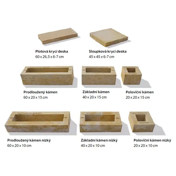 SEMMELROCK BELLAMONTE / plotový systém se vzhledem broušeného travertinu - prodloužený kámen nízký 60x20x10 cm - vápencová melírovaná