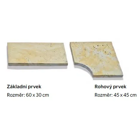 SEMMELROCK BRADSTONE TRAVERO / bazénový lem - základní prvek 60x30x3,5 cm - béžová melírovaná