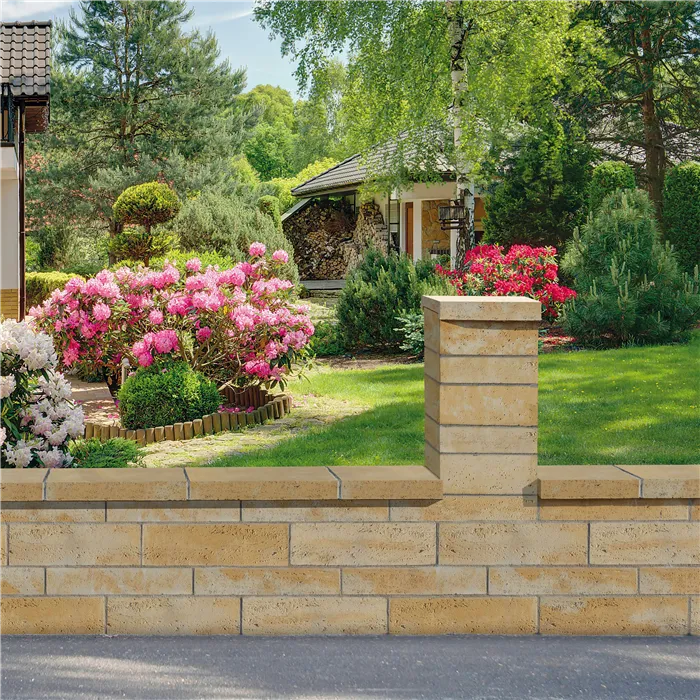 SEMMELROCK BELLAMONTE / plotový systém se vzhledem broušeného travertinu - prodloužený kámen nízký 60x20x10 cm - medová melírovaná